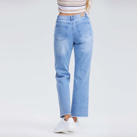 Jeans Recto Roturas Azul Claro Mujer-2