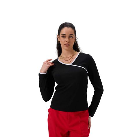 Polera Mujer Rib Escote Cruzado Negro Fashion's Park-0