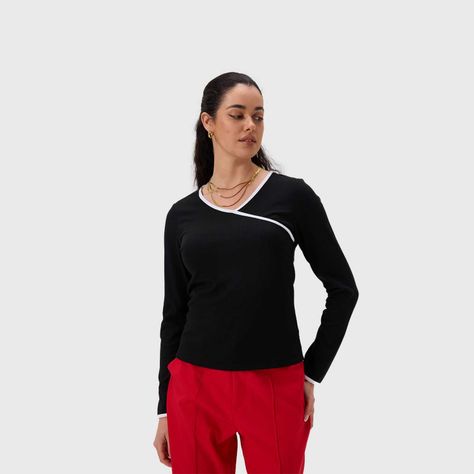 Polera Mujer Rib Escote Cruzado Negro Fashion's Park-1