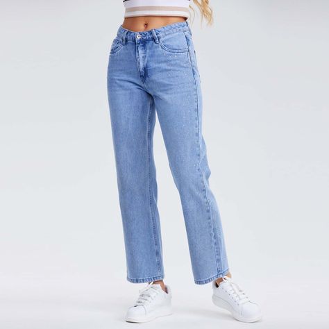 Jeans Mujer Recto Strass Azul Claro-0