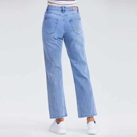Jeans Mujer Recto Strass Azul Claro-2