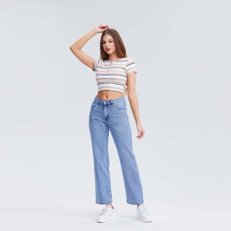 Jeans Mujer Recto Strass Azul Claro-3