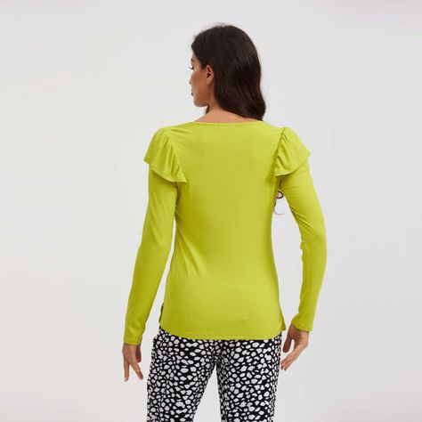 Polera Mujer Rib Manga Vuelo Verde-2