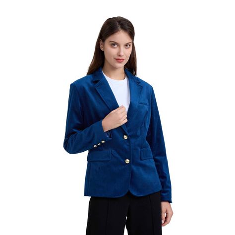 Blazer Mujer Terciopelo Con Solapa Azul-0