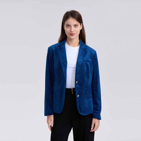 Blazer Mujer Terciopelo Con Solapa Azul-1