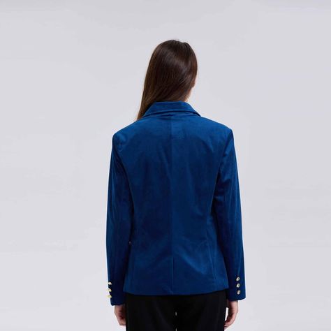 Blazer Mujer Terciopelo Con Solapa Azul-2