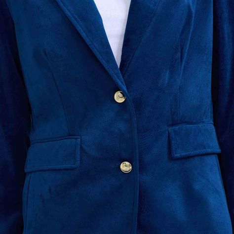 Blazer Mujer Terciopelo Con Solapa Azul-3