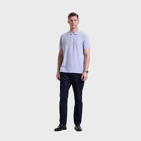 Polera Hombre Pique Básica Lisa Gris Melange Fashion's Park-3