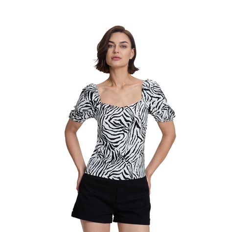 Blusa Mujer Manga Globo Panal Espalda Blanco / Negro-0