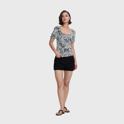 Blusa Mujer Manga Globo Panal Espalda Blanco / Negro-3