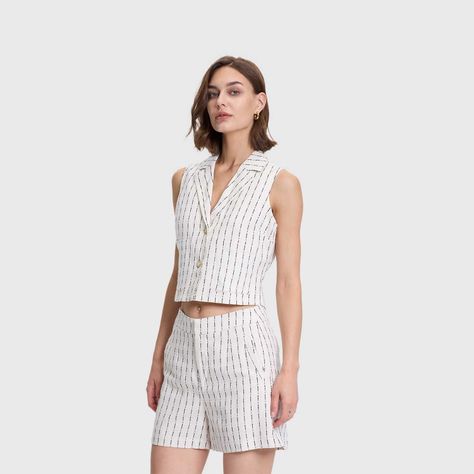 Blazer Mujer Lino Rayado Con Lurex Crudo Fashions Park-1