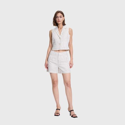 Blazer Mujer Lino Rayado Con Lurex Crudo Fashions Park-3