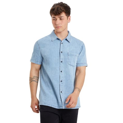 Camisa Canesú Denim Azul Claro Hombre-0