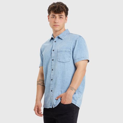 Camisa Canesú Denim Azul Claro Hombre-1
