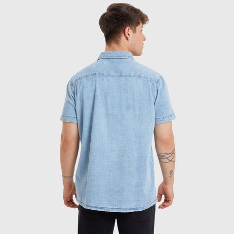 Camisa Canesú Denim Azul Claro Hombre-2