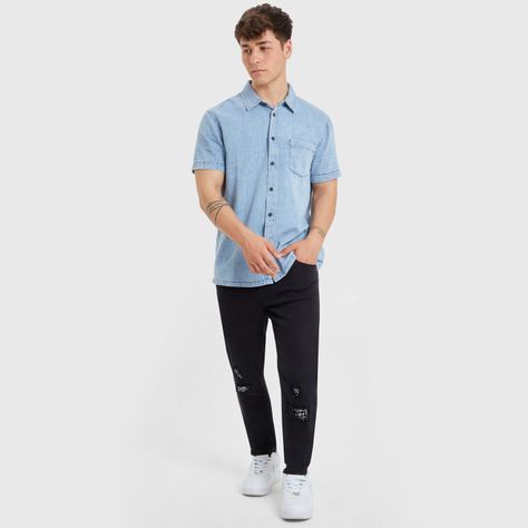 Camisa Canesú Denim Azul Claro Hombre-3