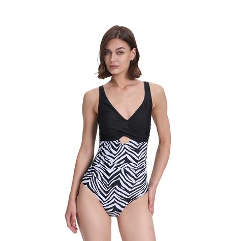 Traje De Baño Mujer Modelo Entero Escote Negro / Blanco FSP-0