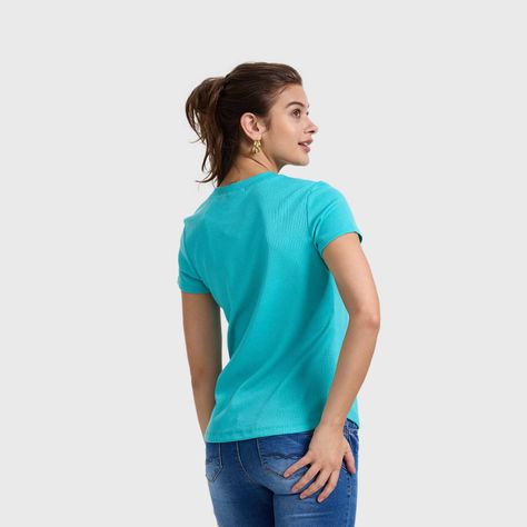 Polera Mujer Rib Lisa Botones Turquesa Fashion's Park-2