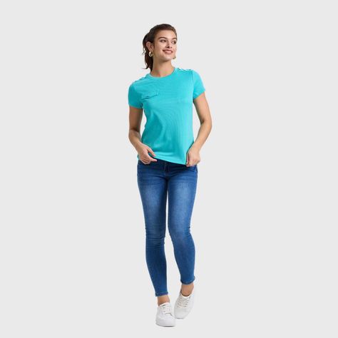 Polera Mujer Rib Lisa Botones Turquesa Fashion's Park-3