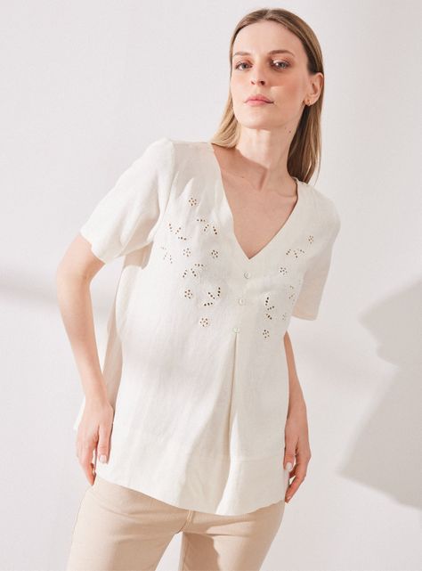 Blusa de Lino Bordada-0