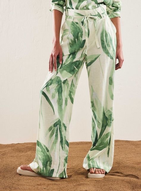 Pantalón Estampado con Lino-0