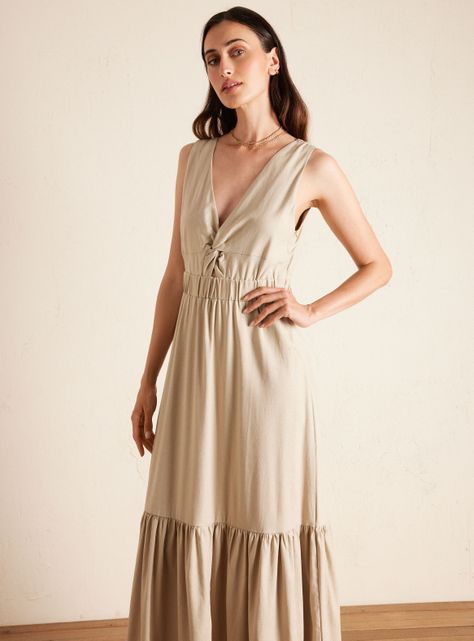 Vestido Largo con Escote Cruzado y Espalda Elasticada-0