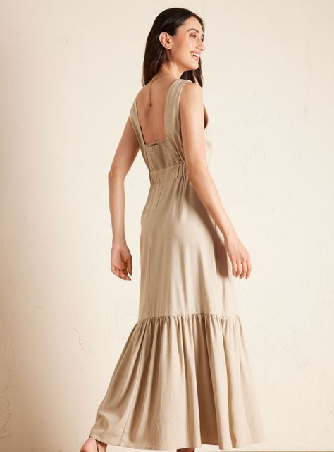 Vestido Largo con Escote Cruzado y Espalda Elasticada-1