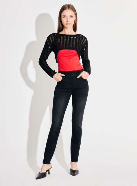Sweater Manguito Corto Tejido Calado con Lurex-4