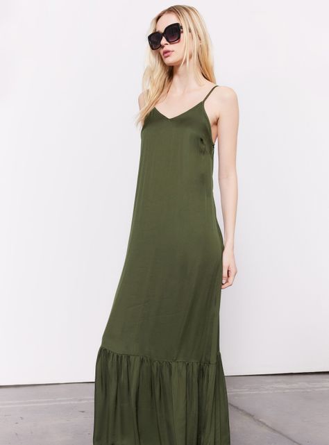 Vestido Largo Satinado con Basta Vuelo-0