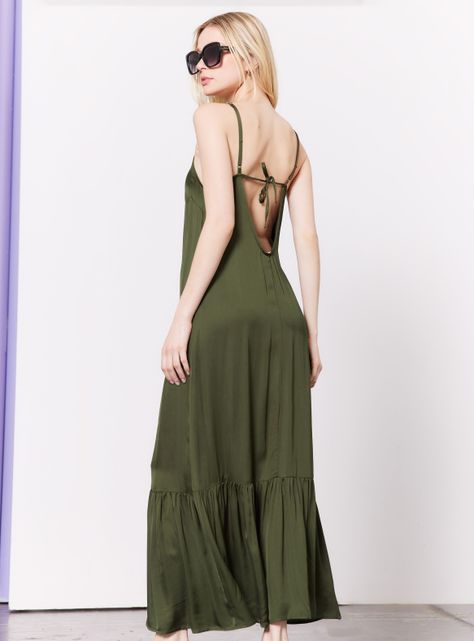 Vestido Largo Satinado con Basta Vuelo-1