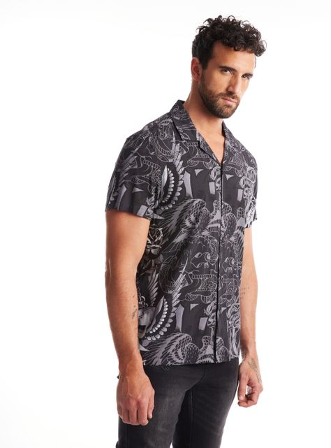 Camisa Guayabera Ed Hardy Cuello Resort Estampada-0