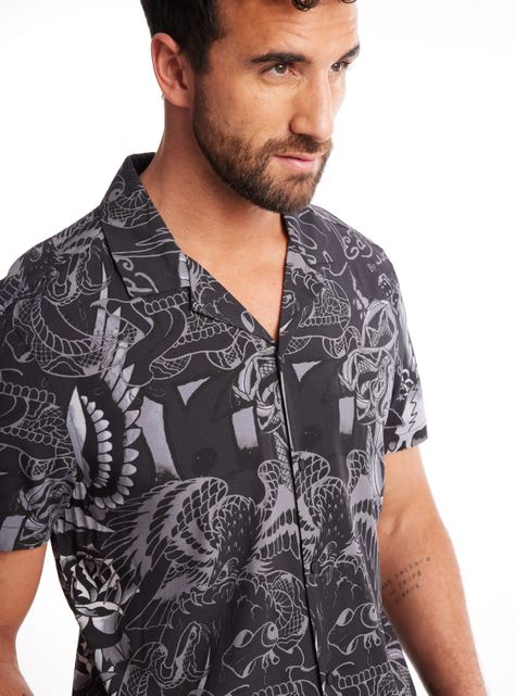Camisa Guayabera Ed Hardy Cuello Resort Estampada-2