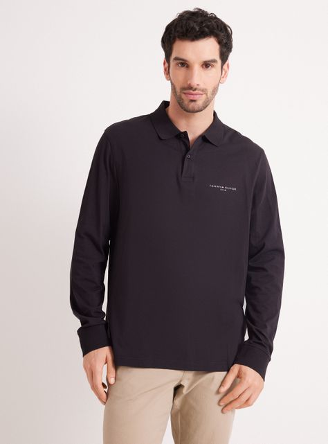 Polera ML Cuello Polo Unicolor Print Logo-0