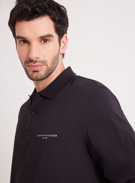 Polera ML Cuello Polo Unicolor Print Logo-2
