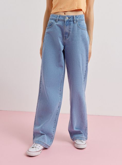 Jeans Wide Leg Clásico Tiro Alto Botón-0