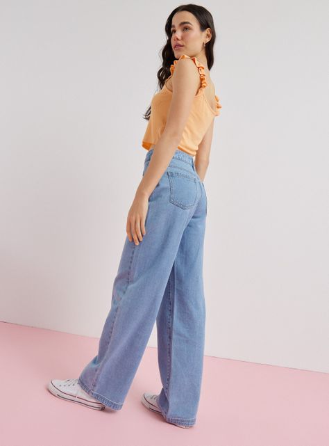Jeans Wide Leg Clásico Tiro Alto Botón-5