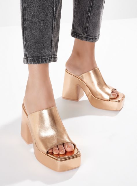 Sandalia de Taco Alto Slip On Textura Croco Mujer-0