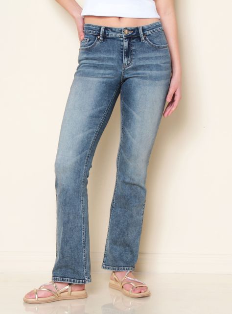 Jeans Semi Flare Pretina con Tapitas en Bolsillos Trasero-0