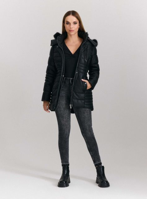 Parka Larga Simil Cuero Pelo Desmontable-4