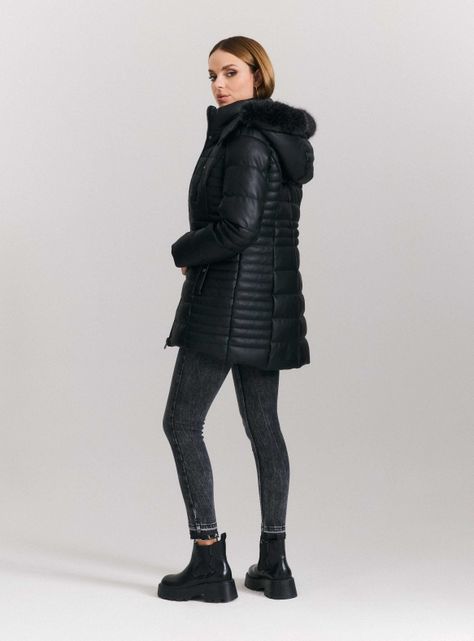 Parka Larga Simil Cuero Pelo Desmontable-5