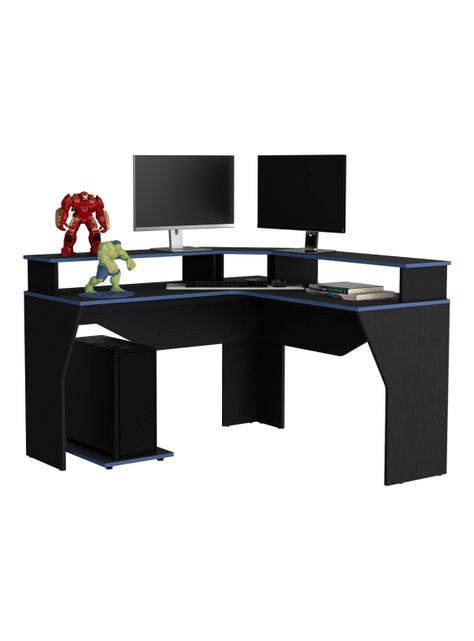 Escritorio Gamer en L Guma Wengue Canto Azul-3