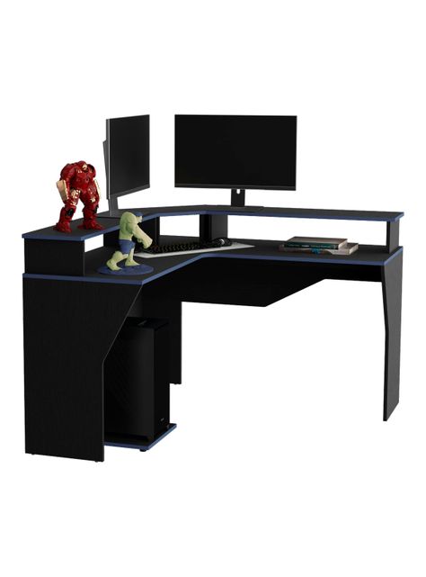 Escritorio Gamer en L Guma Wengue Canto Azul-4