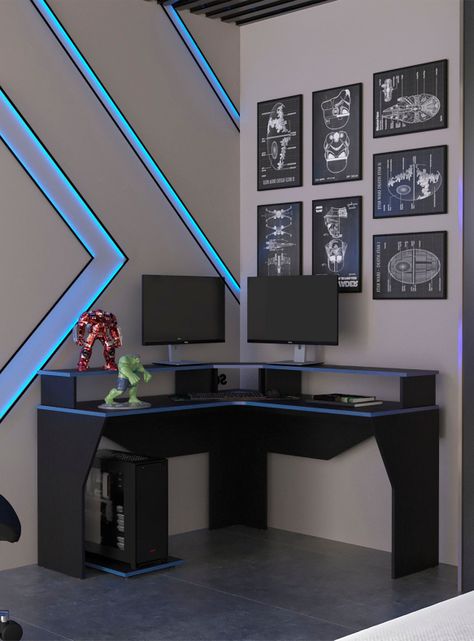 Escritorio Gamer en L Guma Wengue Canto Azul-5