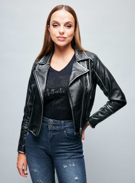 Chaqueta Biker Cierre Cruzado Metalizada Lavada-0