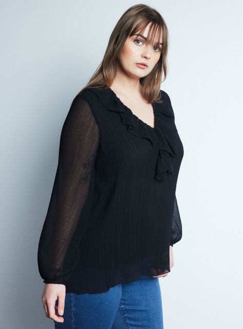 Blusa Escote V con Vuelos Plisada-0