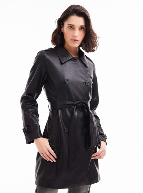 Abrigo Trench Pu Efecto Cuero-0