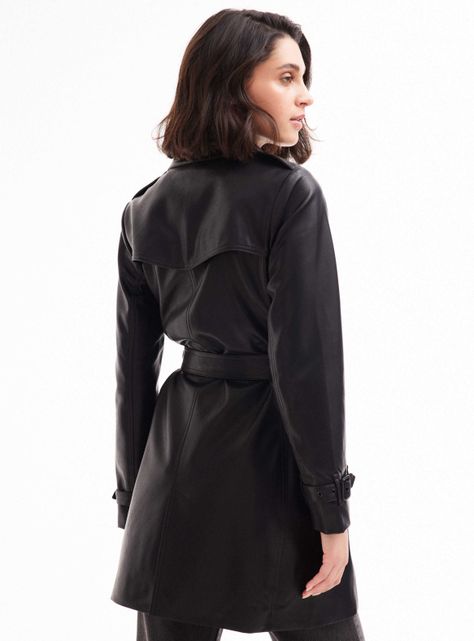 Abrigo Trench Pu Efecto Cuero-1