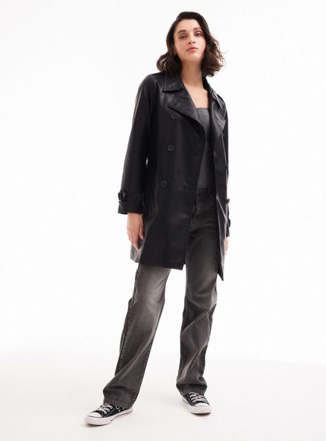 Abrigo Trench Pu Efecto Cuero-4
