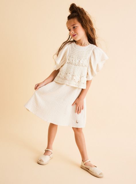 Vestido Muselina con Top de Crochet-0