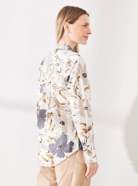 Blusa Lino Estampada Manga Larga-1